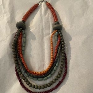 Wood Beads Necklace Multi Strand Hand Made